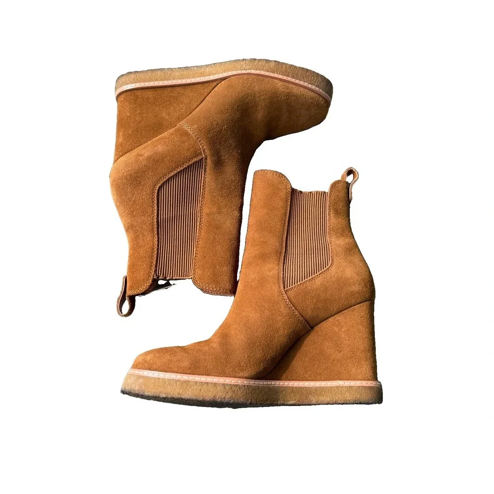 Steve Madden Mooris Wedge Chelsea Boot 9M Brown Suede Leather Boho Fall